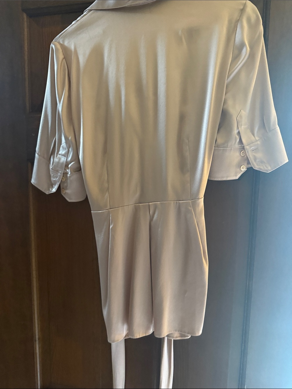 BCBGMaxAzria Satin Wrap Blouse in Champagne Beige - Picture 4 of 4